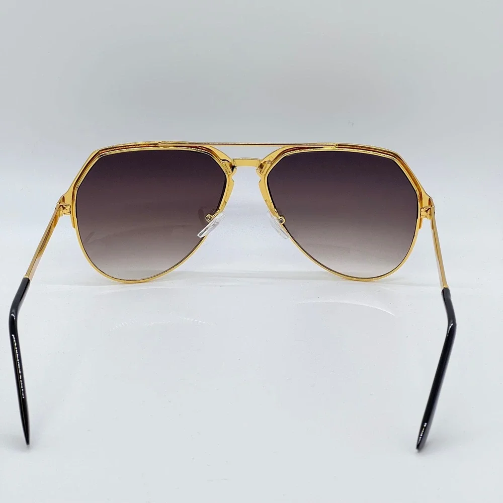 Mens Geometric Fashion Sunglasses Gold Black Frame Black Gradient Lens Driving